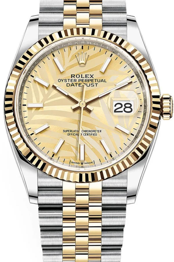 Replica Rolex Datejust Gold Palm Motif Dial 126233 36 mm