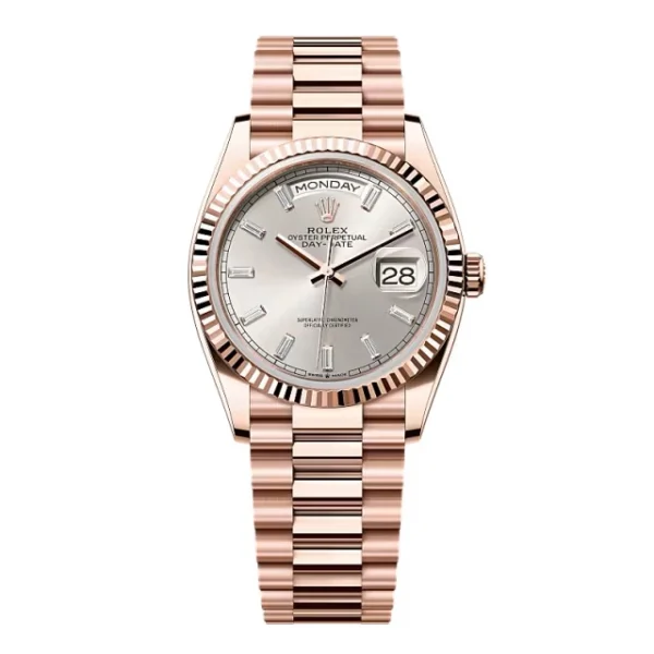 Superclone Rolex Day-Date Silver Diamond Dial 128235-0087 36 mm
