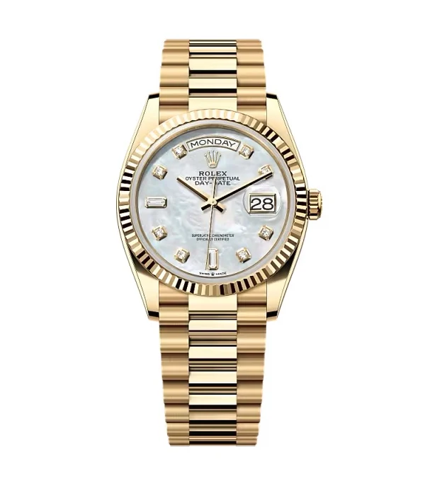 Superclone Rolex Day-Date White Mother-of-Pearl Diamond Dial 128238-0011 36 mm