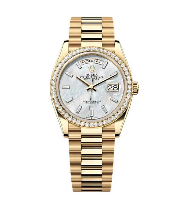 Superclone Rolex Day-Date White Mother-of-Pearl Diamond Dial 128348rbr-0070 36 mm