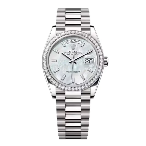 Superclone Rolex Day-Date White Mother-of-Pearl Diamond Dial 128349rbr-0049 36 mm