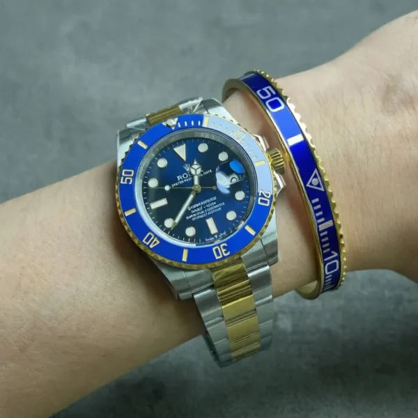 Alternative view of Bluesy Blue Submariner Gold Tone Bracelet