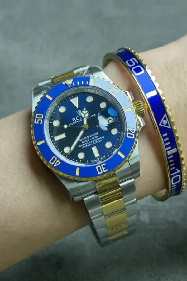 Alternative view of Bluesy Blue Submariner Gold Tone Bracelet