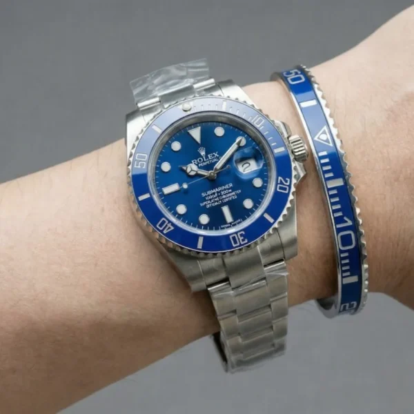 Alternative view of Smurf Blue Submariner Titanium Steel Bracelet
