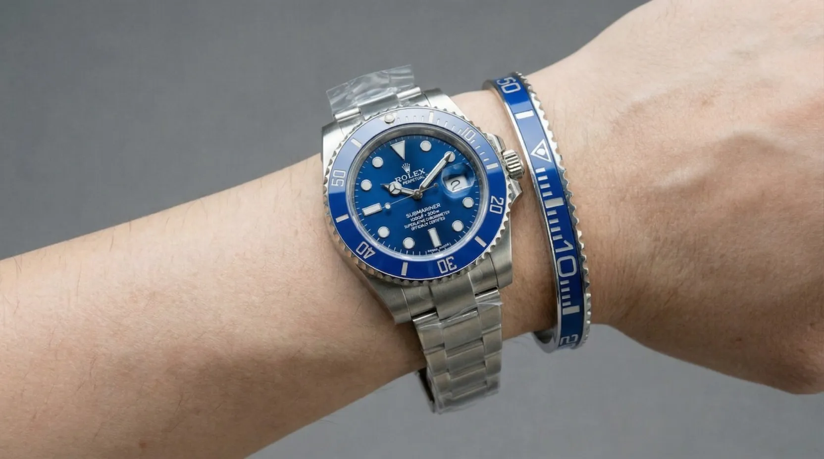 Smurf Blue Submariner Titanium Steel Bracelet - Image 2