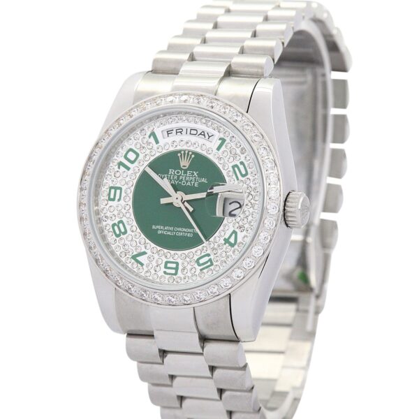 Alternative view of Replica Rolex Day-Date Green and Silver with Diamonds Dial 118346 36 mm