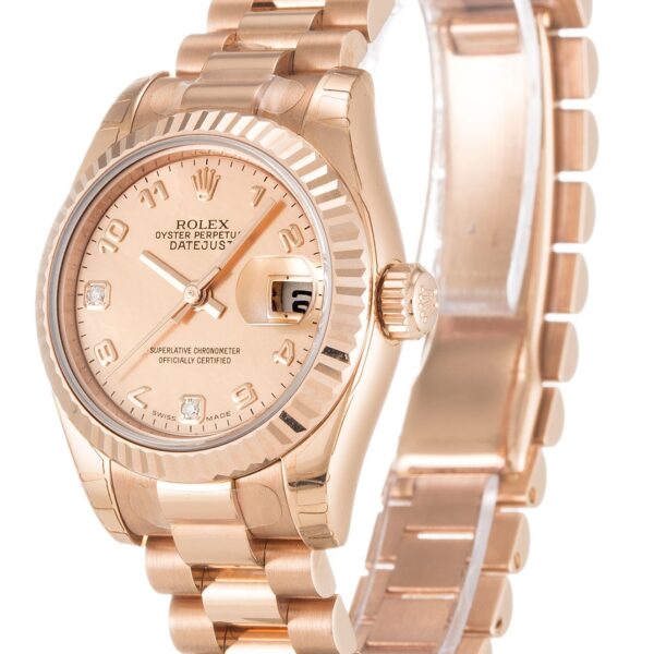 Alternative view of Replica Rolex Lady-Datejust Mother of Pearl – Goldust Dial 179175F 26 mm