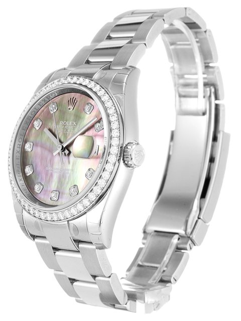 Alternative view of Replica Rolex Datejust Mother of Pearl – Black Dial 116244 36 mm