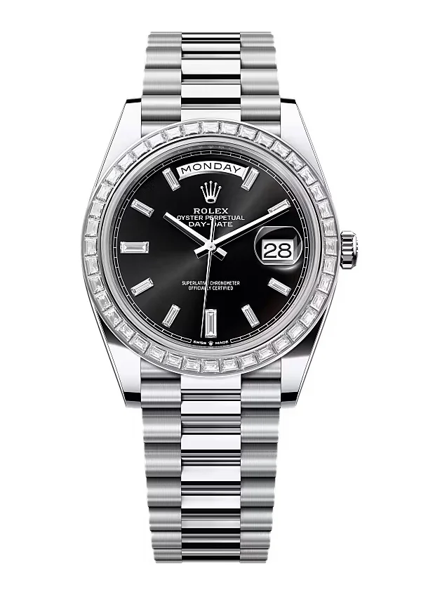 Superclone Rolex Day-Date Bright Black Diamond Dial 228396tbr-0012 40 mm