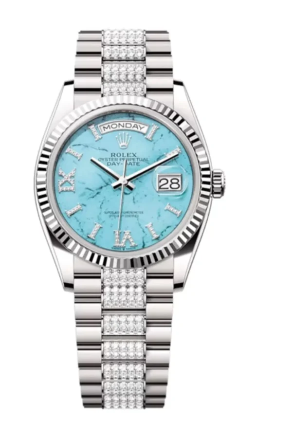 Superclone Rolex Day-Date Turquoise Dial 128239 Diamond-set 36 mm